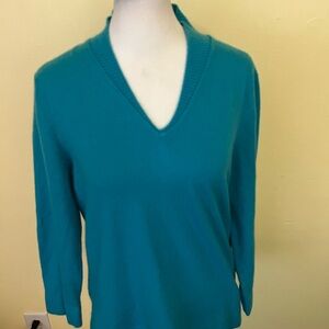 Jones New York Teal V-Neck Women's Cashmere Sweater Size Large